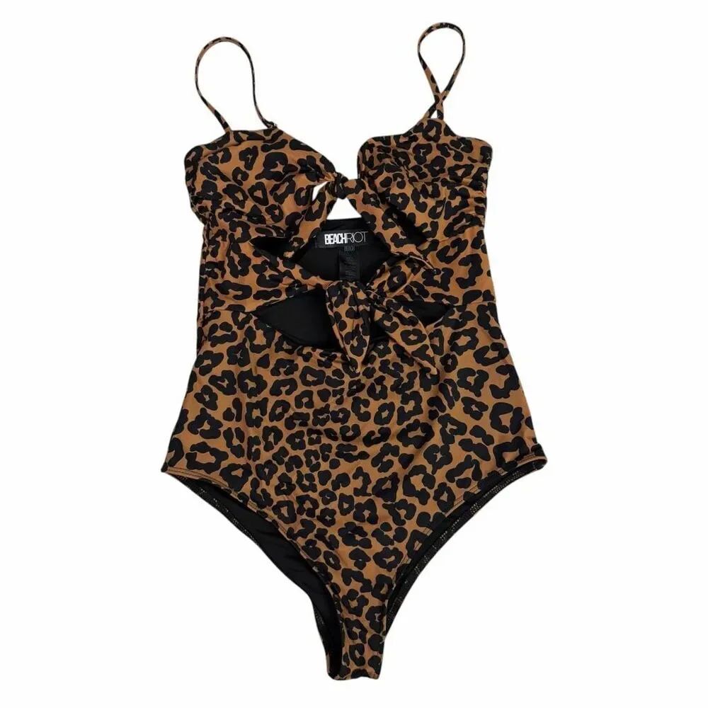 Beach Riot Small Mia Double Tie One Piece Leopard Swimsuit